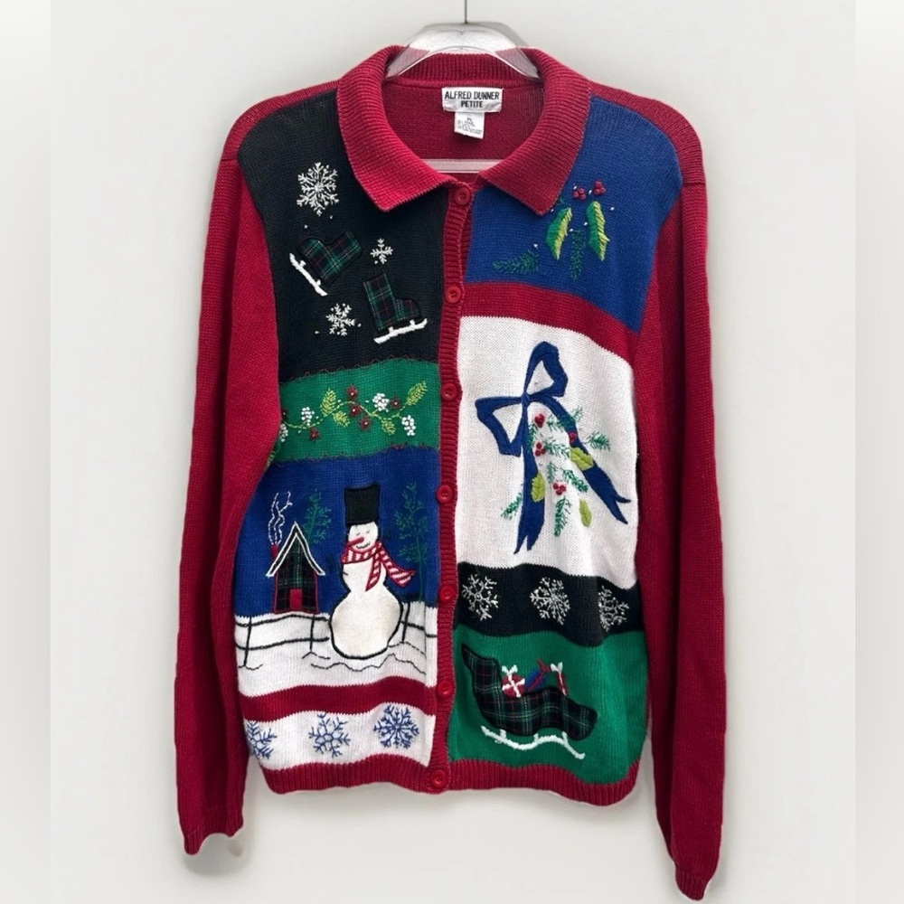 Vintage Christmas Sweater Women Large Petite “Ugly” Alfred Dunner Embellished